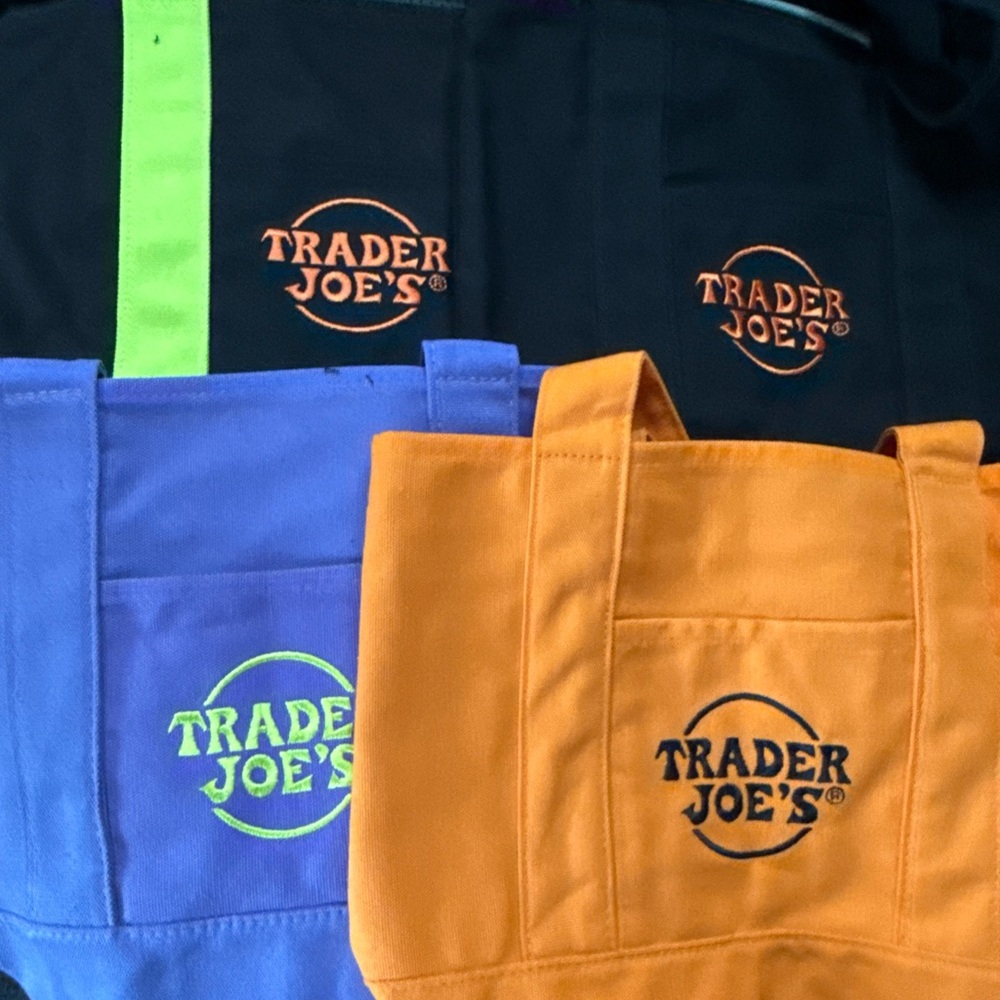 Trader Joe's Fall 2025 Mini Reusable Tote Bags - Black, Orange, Purple, Multi